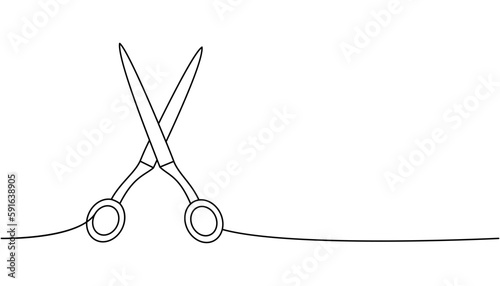 Professional hairdresser scissors one line continuous drawing. Barber shop and hairdresser tools continuous one line illustration.