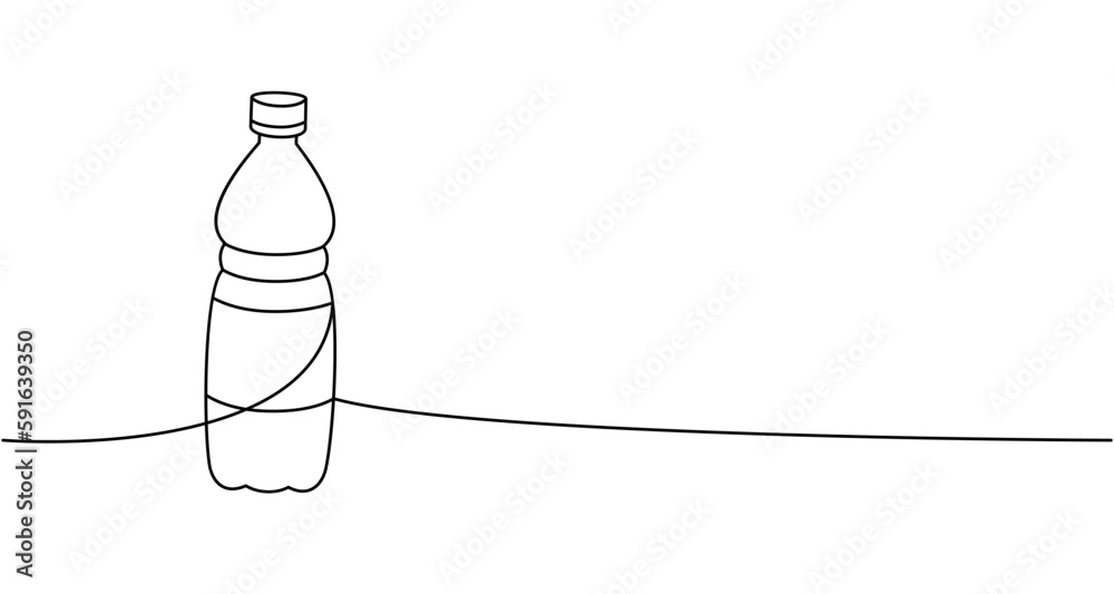 Plastic bottle one line continuous drawing. Empty glass or plastic bottle continuous one line illustration. Vector linear illustration.