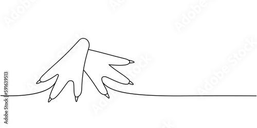 Chicken feet one line continuous drawing. Fresh chicken meat continuous one line illustration. Vector minimalist linear illustration.