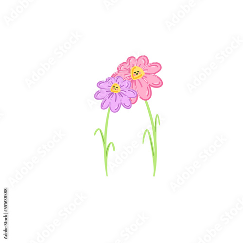 mother daughter flowers hugging. illustrated happy flowers hugging mother and child on a isloated trasparent background