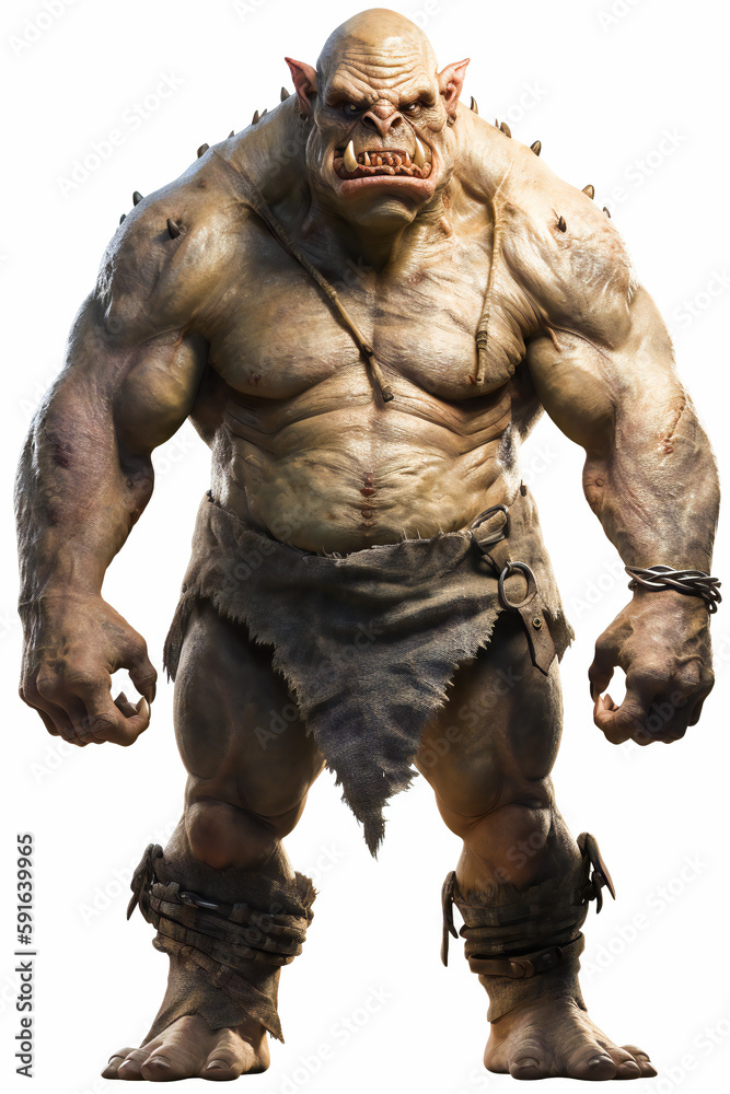 Ogre with Piercing Eyes and Sharp Teeth isolated on white background. AI Generated Ogre with Piercing Eyes and Sharp Teeth isolated on white background. AI Generated