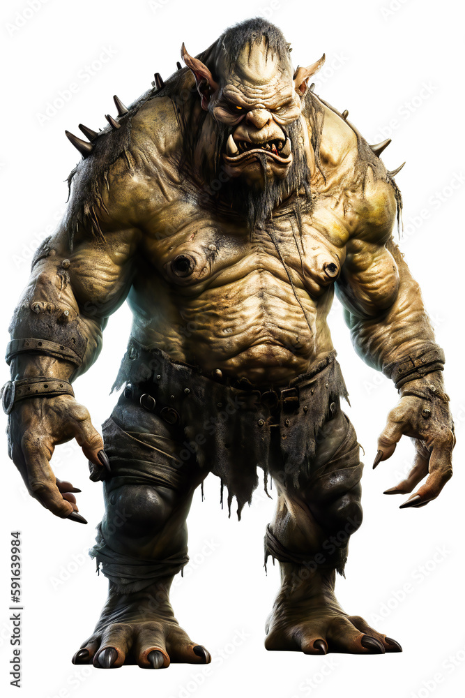 Ogre with Piercing Eyes and Sharp Teeth isolated on white background. AI Generated Ogre with Piercing Eyes and Sharp Teeth isolated on white background. AI Generated