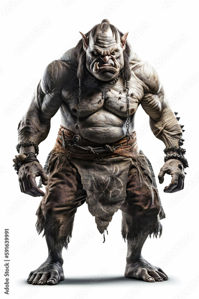 Ogre with Piercing Eyes and Sharp Teeth isolated on white background. AI Generated Ogre with Piercing Eyes and Sharp Teeth isolated on white background. AI Generated