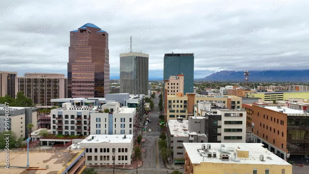 Tucson downtown modern city aerial view on Church Avenue and Stone Avenue in city of Tucson, Arizona AZ, USA. Tucson downtown modern city aerial view on Church Avenue and Stone Avenue in city of Tucson, Arizona AZ, USA.