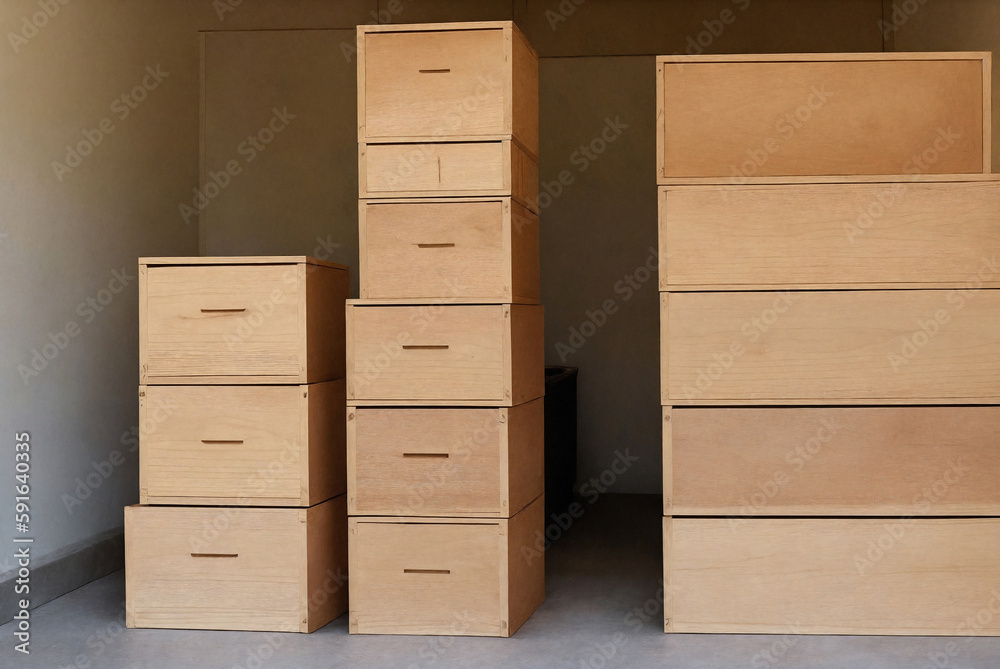 A stack of wooden boxes. Generative AI. A stack of wooden boxes. Generative AI.