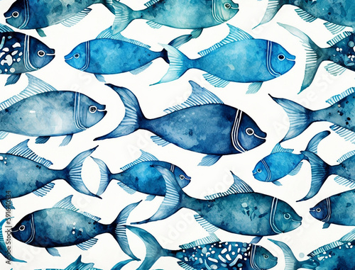 Watercolor blue navy ocean ...