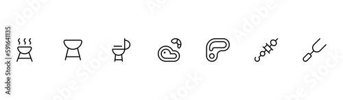 barbeque bbq element icon vector set design with Editable Stroke. Line, Solid, Flat Line, thin style and Suitable for Web Page, Mobile App, UI, UX design.