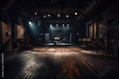 The Empty Stage of a Small Live Music Concert. Generative AI