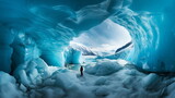 Arctic Glacier Expedition: Hiker Trekking Through Snowy Landscapes in a Polar Adventure. Generative AI