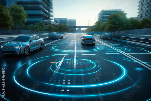 Autonomous Car Sensor System Concept for Vehicle Safety. Generative AI photo