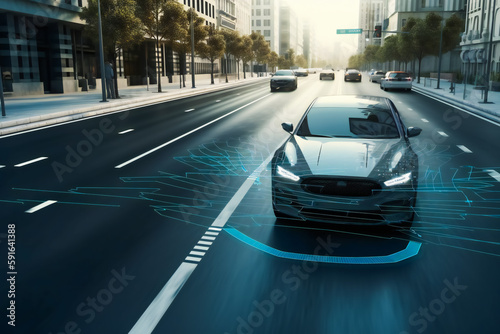 Autonomous Car Sensor System Concept for Vehicle Safety. Generative AI photo