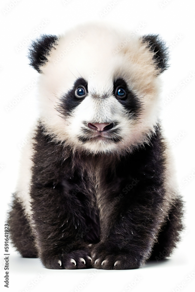 little cute baby panda  isolated on white background. Generative AI