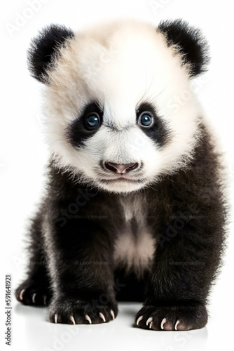 little cute baby panda isolated on white background. Generative AI