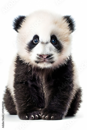 little cute baby panda isolated on white background. Generative AI