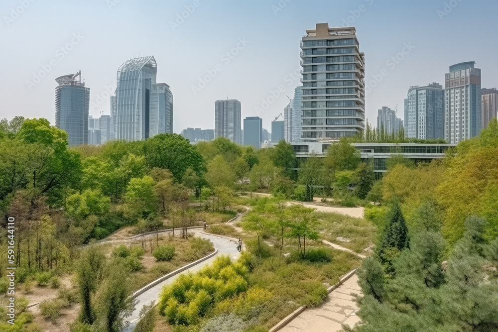 Fototapeta premium central park city created with Generative AI technology