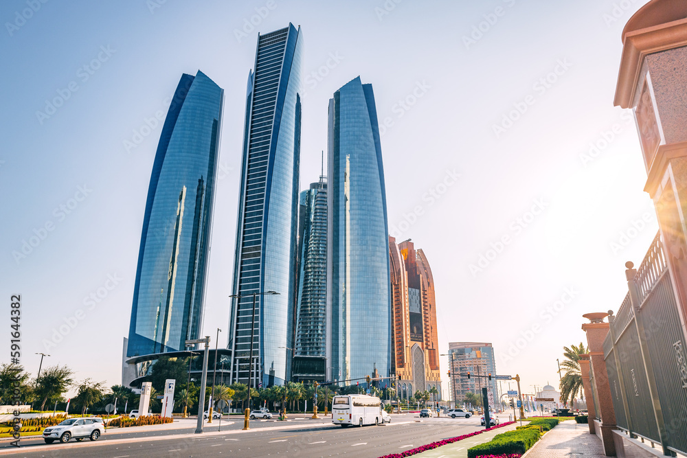 15 January 2023, Abu Dhabi, UAE: Etihad towers skyscraper with hotels ...