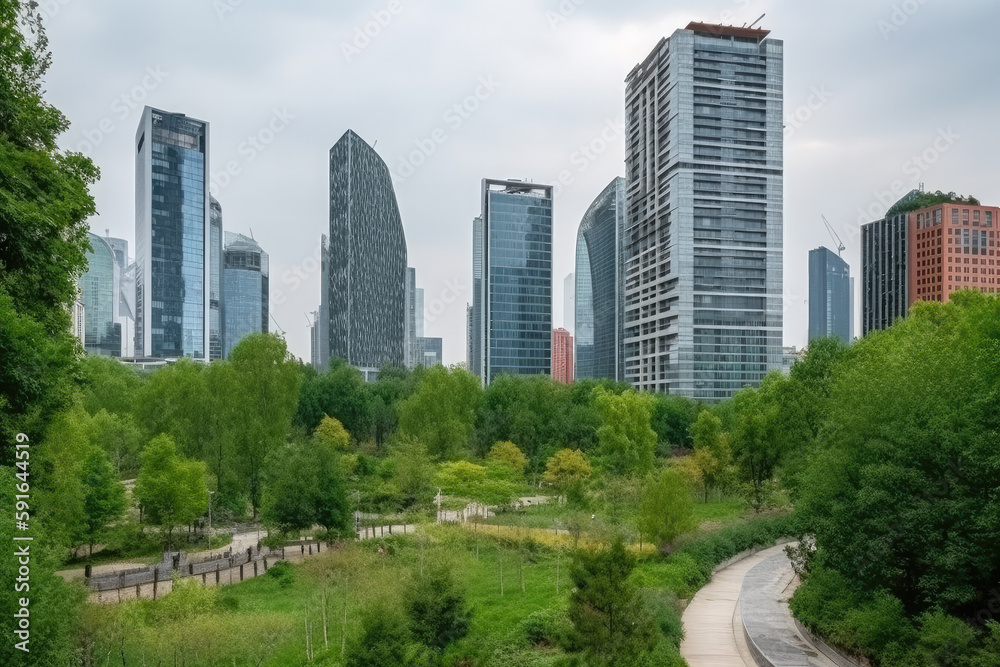 Fototapeta premium central park city created with Generative AI technology