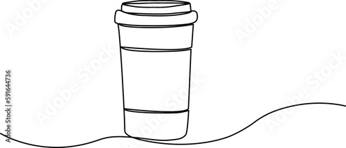 Paper cup of coffee in continuous line drawing. Vector illustration