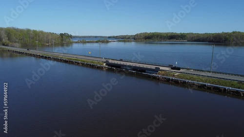 Wallpaper Mural Bridge on lake with cars traveling past Torontodigital.ca