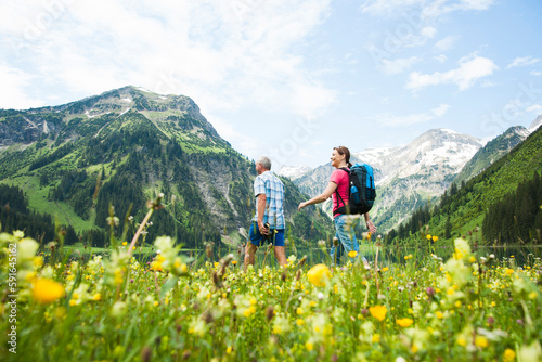 Couple Hiking, Vilsalpsee, Tannheim Valley, Tyrol, Austria
