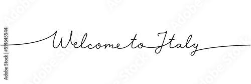Welcome to Italy - word with continuous one line. Minimalist drawing of phrase illustration. Italy country - continuous one line illustration.