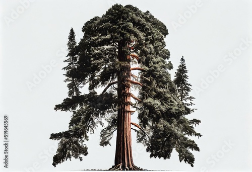 giant redwood tree - separated on white background. Generative AI