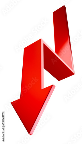 Red down arrow. Pointer to ...