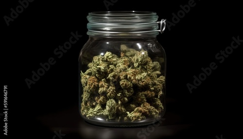 Jar of Marijuana and Cannabis on Black Background