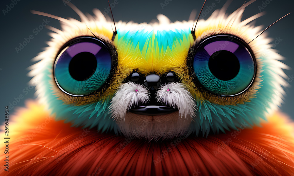 Fototapeta premium Shaggy hairy woolen cute spider, created with the help of artificial intelligence, AI generative.