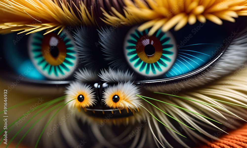 Shaggy hairy woolen cute spider, created with the help of artificial intelligence, AI generative. Shaggy hairy woolen cute spider, created with the help of artificial intelligence, AI generative.