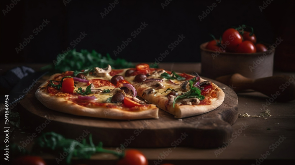 homemade pizza with assorted toppings on a wooden peel