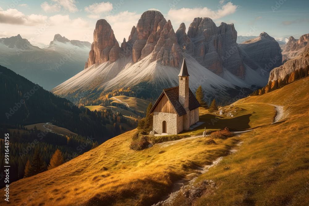 church in the mountains created with Generative AI technology church in the mountains created with Generative AI technology