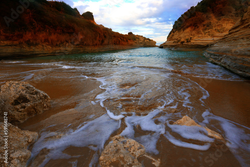 Sidari resort,  famous Canal Damour (Canal of love) , popular greek island of Greece - Corfu (Kerkyra) , Europe..exclusive - this image is sold only on Adobe Stock photo