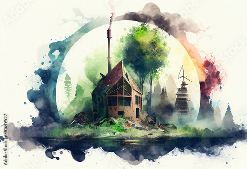 Environmental Responsibility Concept in Watercolor Style - Ai Generative