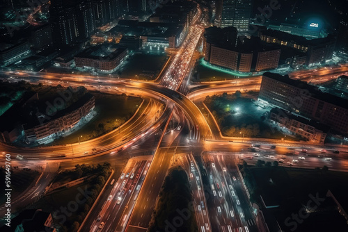 traffic at night from a drone view created with Generative AI technology © Robert Herhold