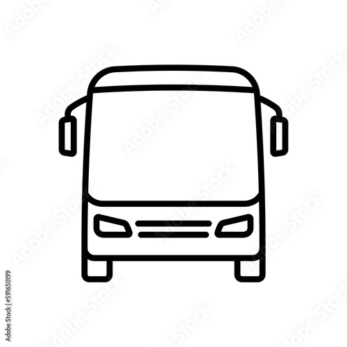 Bus icon. Black contour linear silhouette. Front view. Vector simple flat graphic illustration. Isolated object on a white background. Isolate.