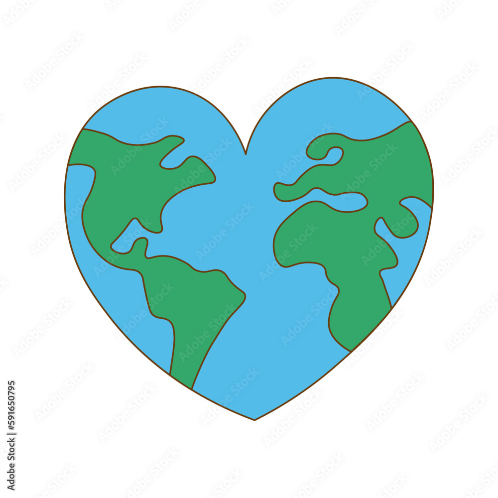 Happy Earth Day. Design with a heart shaped world globe design