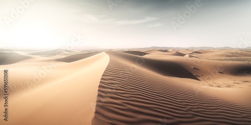 Desert. Extreme adventures and science expedition in a stone desert. Desert at sunrise  mountain landscape with dust on skyline  hills and traces of the off-road car. Generative AI
