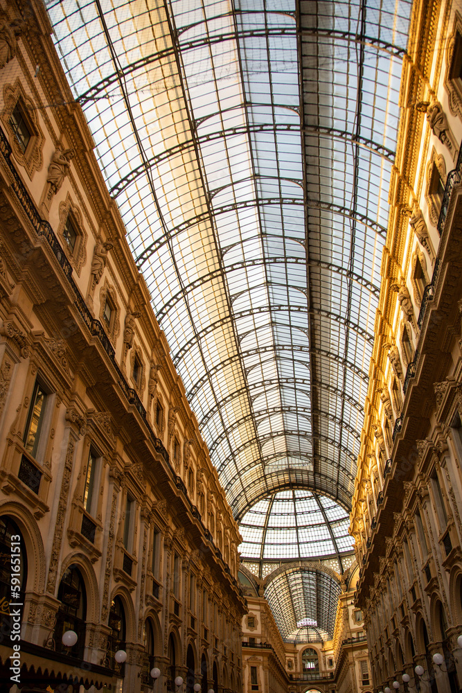 A breathtaking view of the roof architecture of Galleria Vittorio Emanuele II in Milan