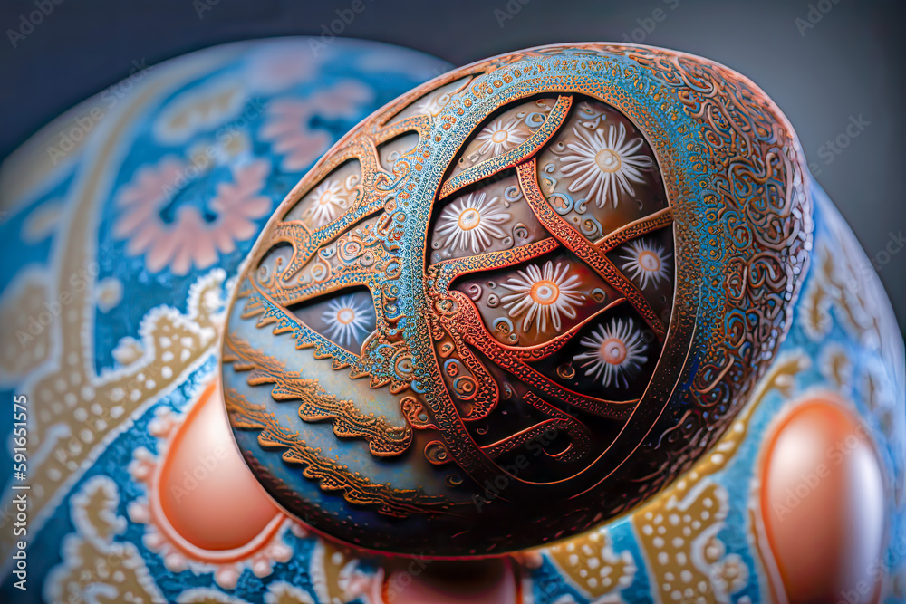 A colorful egg with intricate ornaments carved onto its surface 20, created with AI