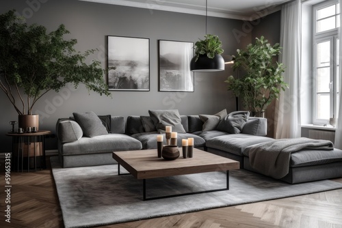 Render of luxury home interior  living room Generative AI