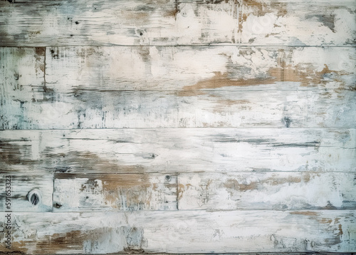 Distressed white wood grain texture. Generative AI. 