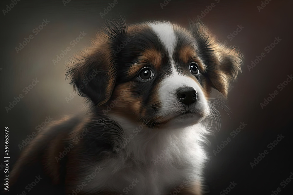 cute little dog puppy isolated on black background. Generative AI
