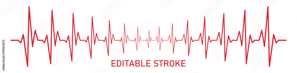 Editable stroke heart diagram ascending, descending, red EKG, cardiogram, heartbeat line vector design to use in healthcare, healthy lifestyle, medical laboratory, cardiology project. 