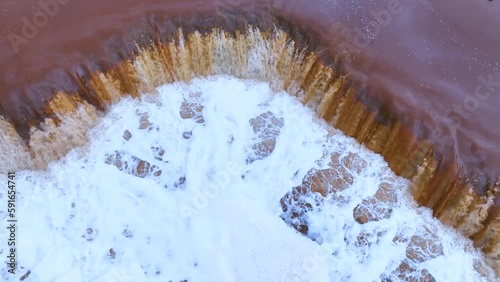 Rio Tinto textures. Aerial view from a drone in the surroundings of the town of Berrocal. Sierra Morena, Gulf of Cádiz, Huelva, Andalusia, Spain, Europe photo