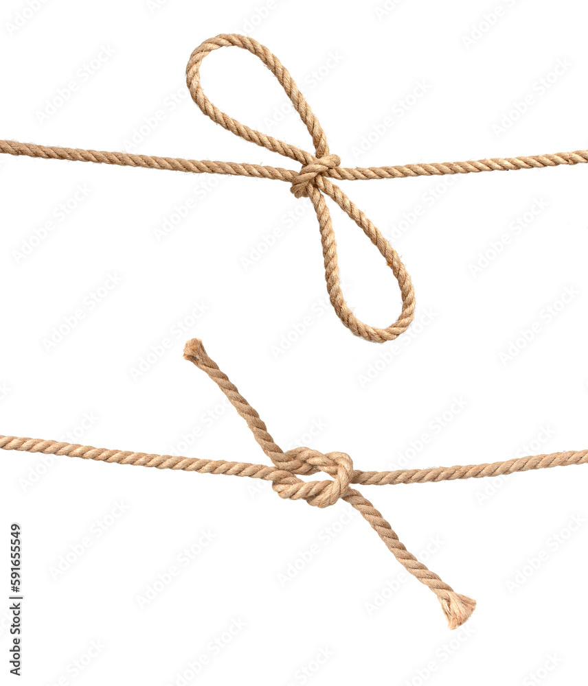 Pair of ropes with bowknots, isolated on white background.