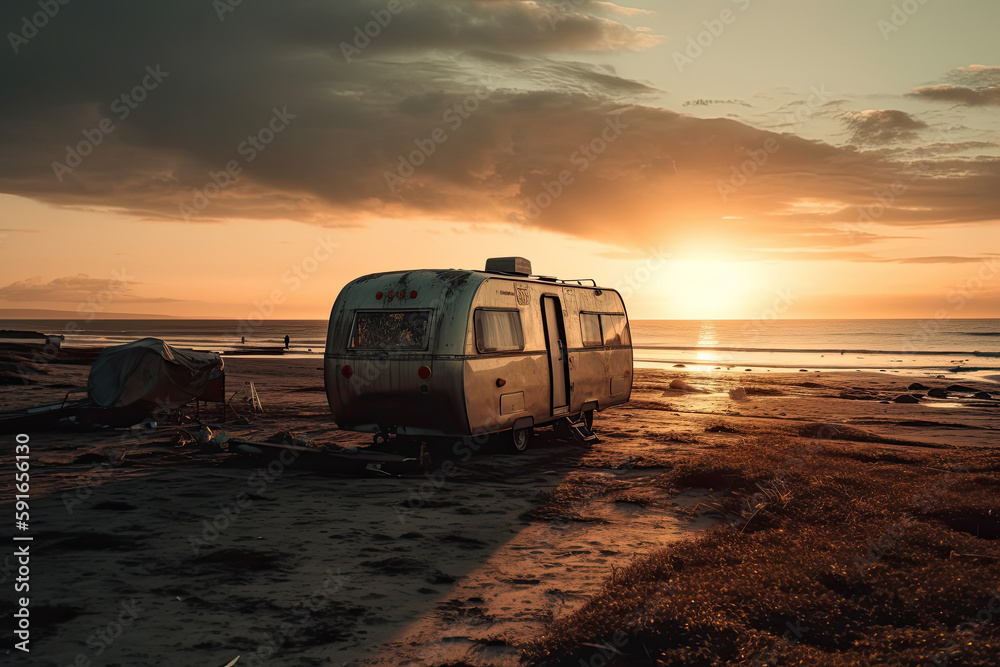 caravan at the beacht created with Generative AI technology