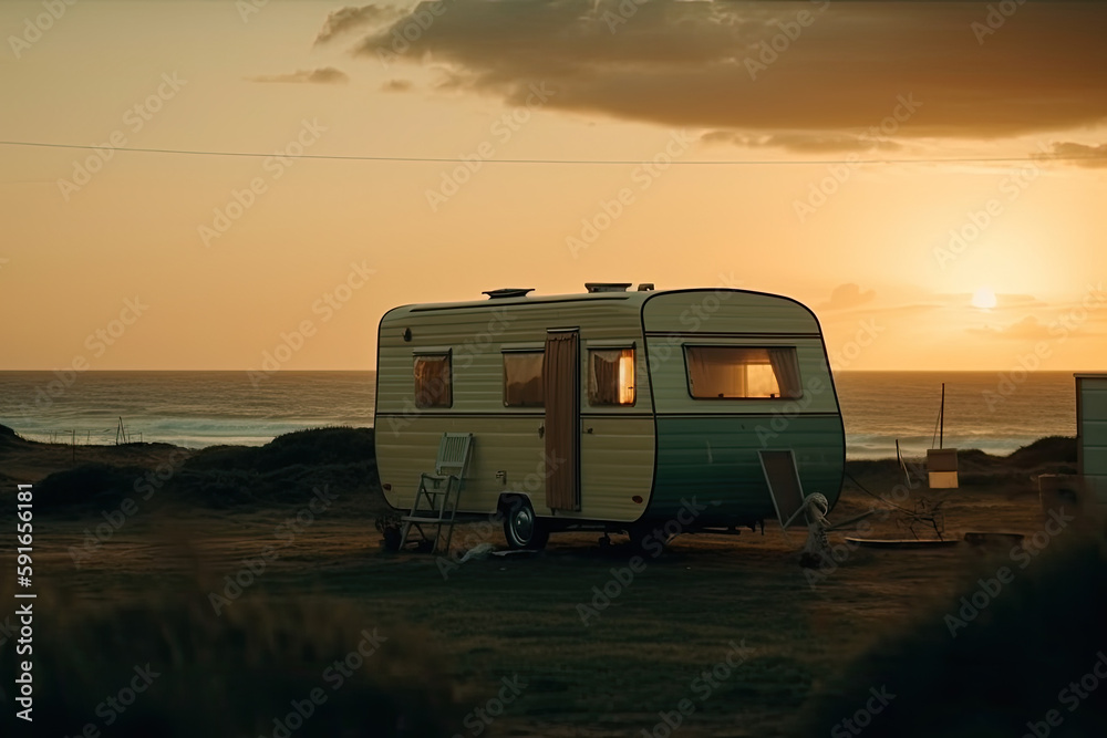 caravan at the beacht created with Generative AI technology