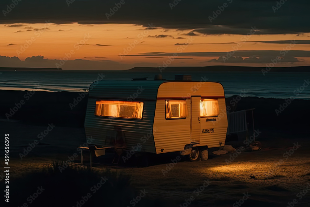 caravan at the beacht created with Generative AI technology