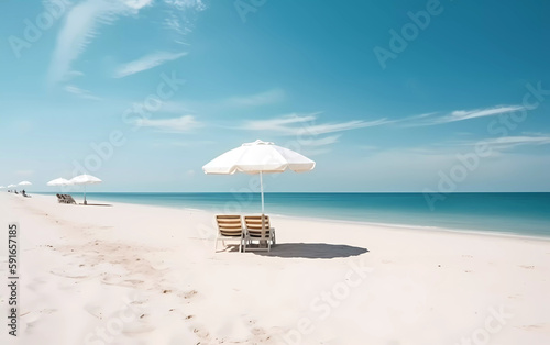 beach with umbrella and chairs © Milan
